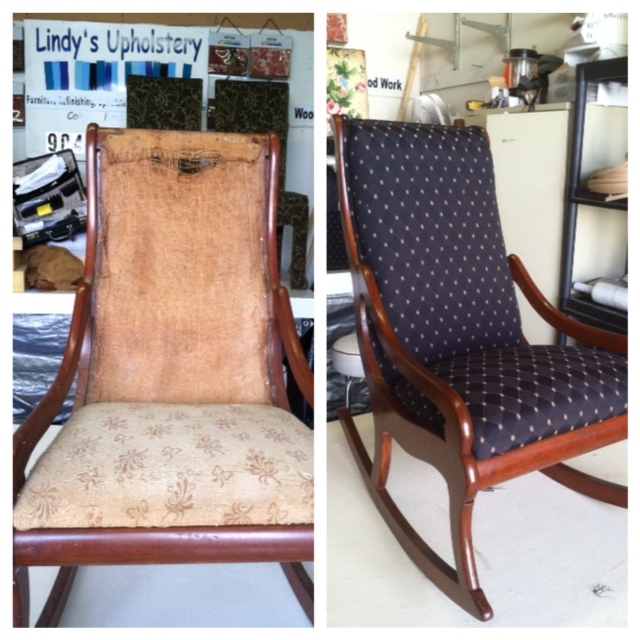 before and after of upholstered rocking chair